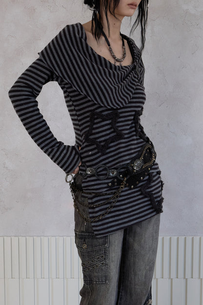Adjustable Star Striped Knit Skirt