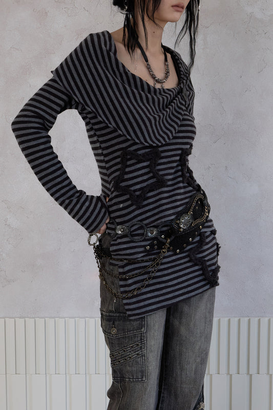 Adjustable Star Striped Knit Skirt