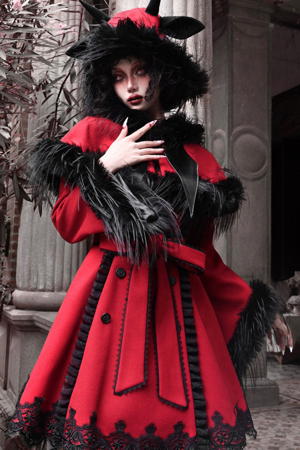 Gothic Bat Collar Woolen Cape Set