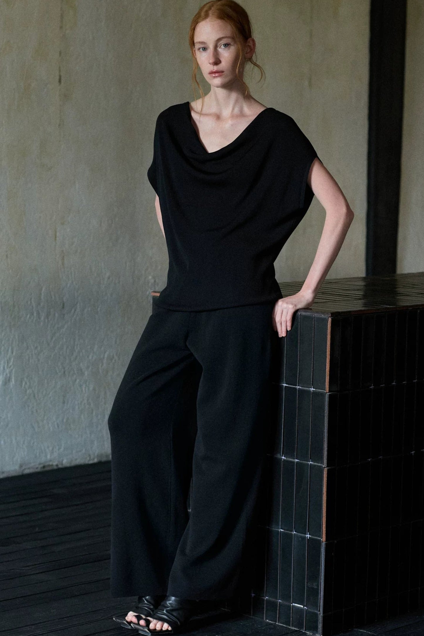 Black Tencel Drape Knitted Top