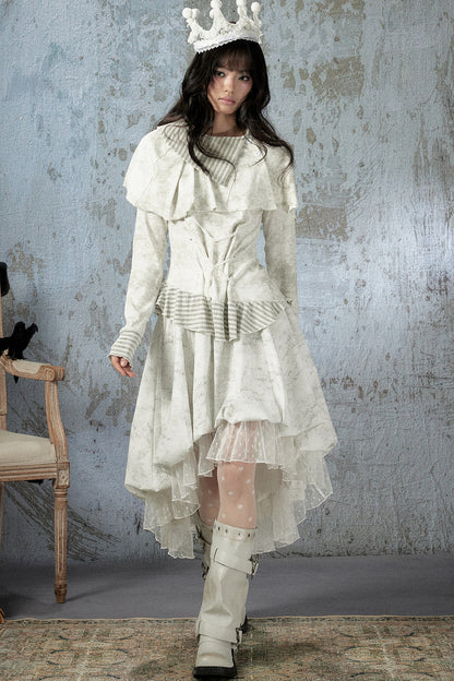 Asymmetrical Lapel Long-Sleeve Striped Patchwork Top