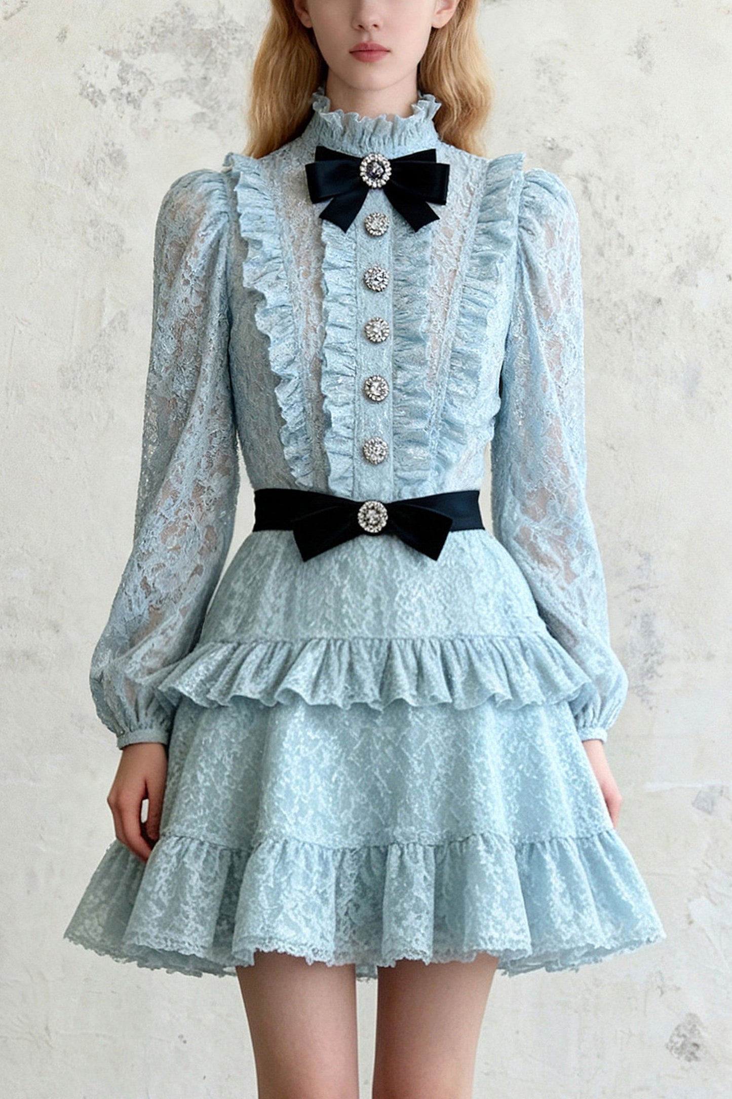 Ruffle Stand Collar A-Line Dress
