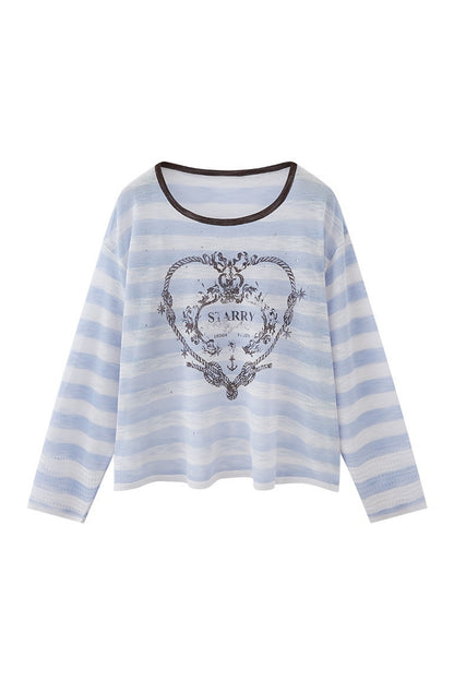 Knotted Heart Striped Knit Blouse