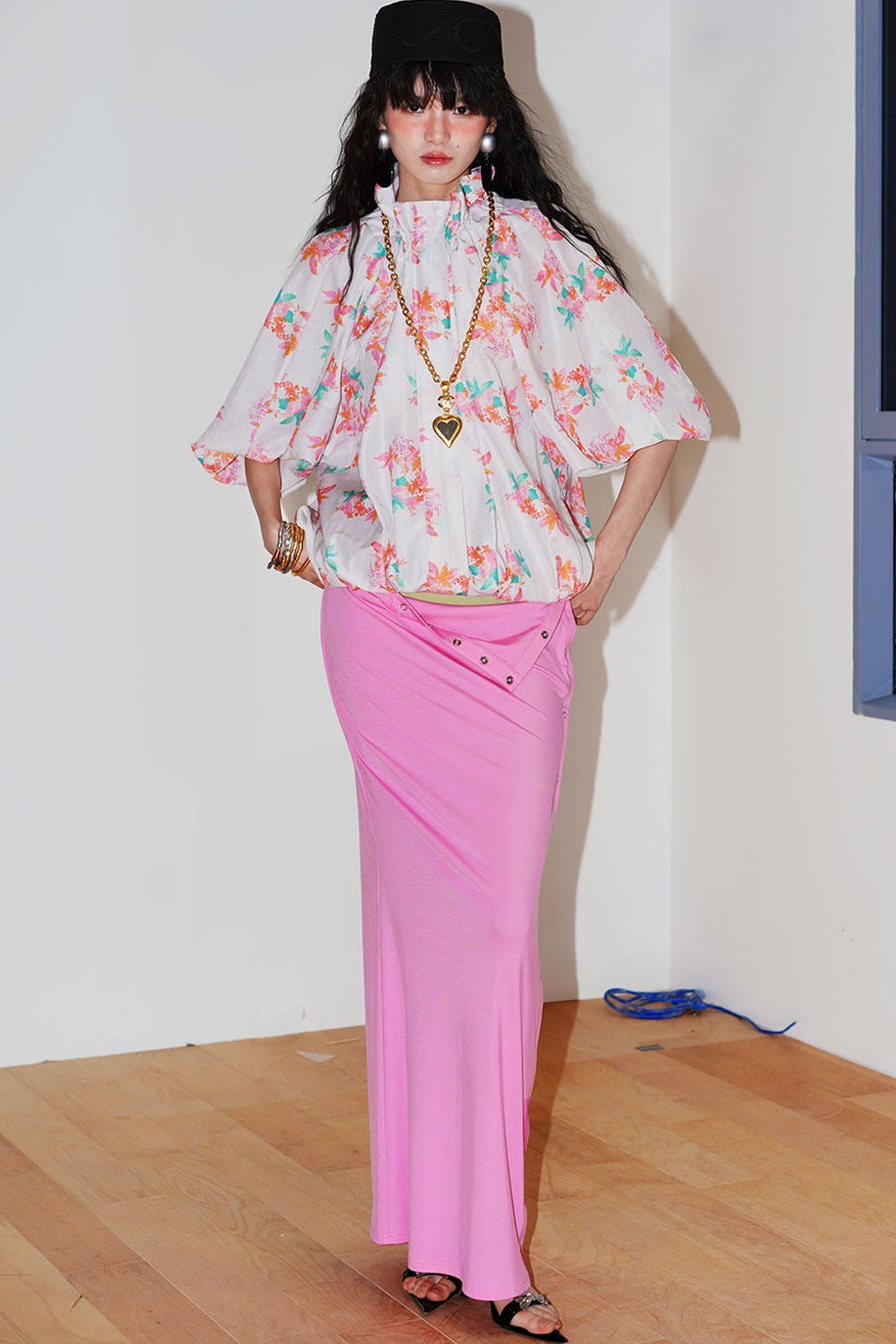 Retro Color-Block Lyocell Skirt