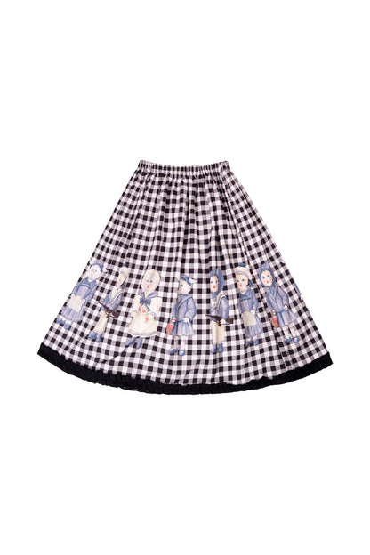 Black White Check Hand-Painted Lace Skirt
