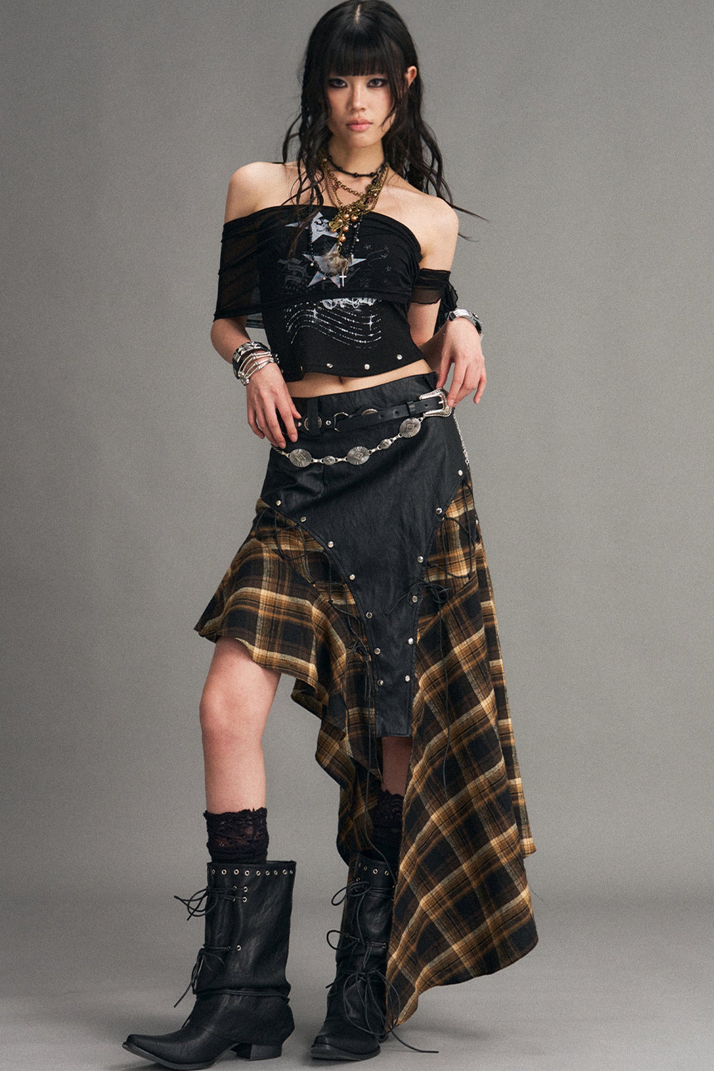 Punk-Netzstrick-Bandeau-Oberteil