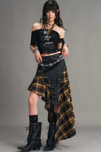 Punk-Netzstrick-Bandeau-Oberteil