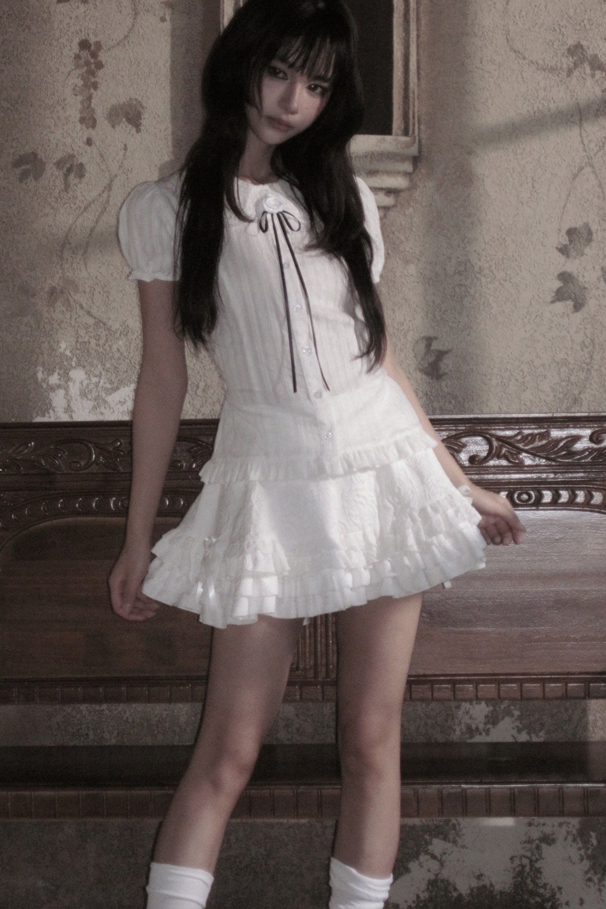 White Rose Jacquard Tiered Skirt