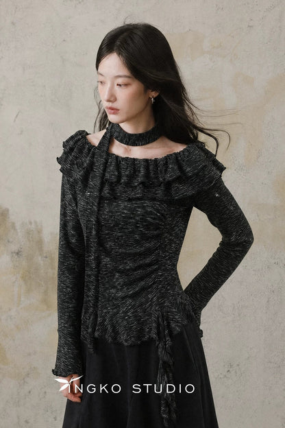 Asymmetrical Ruffle Long Sleeve Top