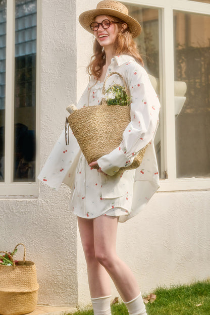 Cherry Print Shirt Top and Skirt Set-Up