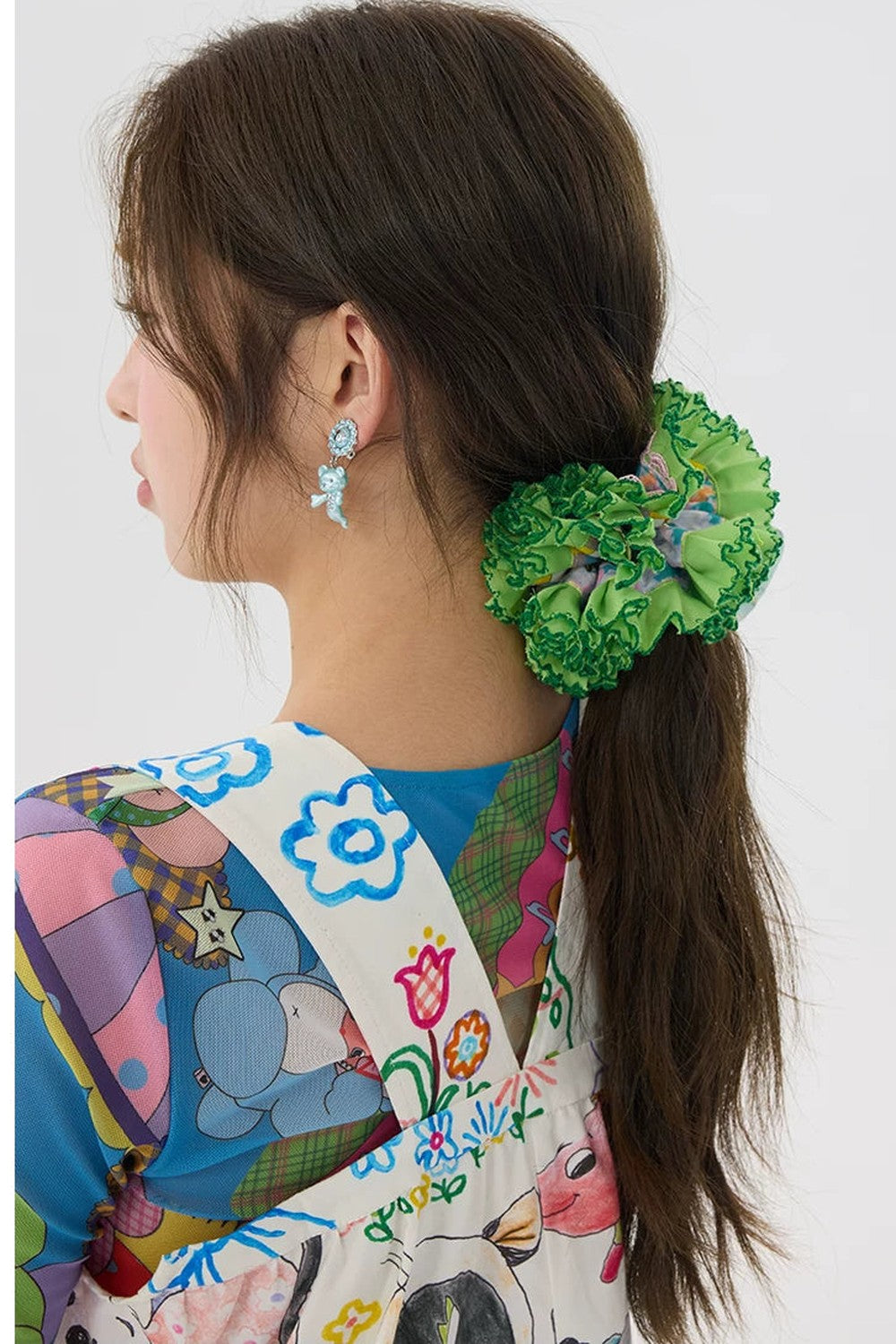 Green and Pink Lace Scrunchie