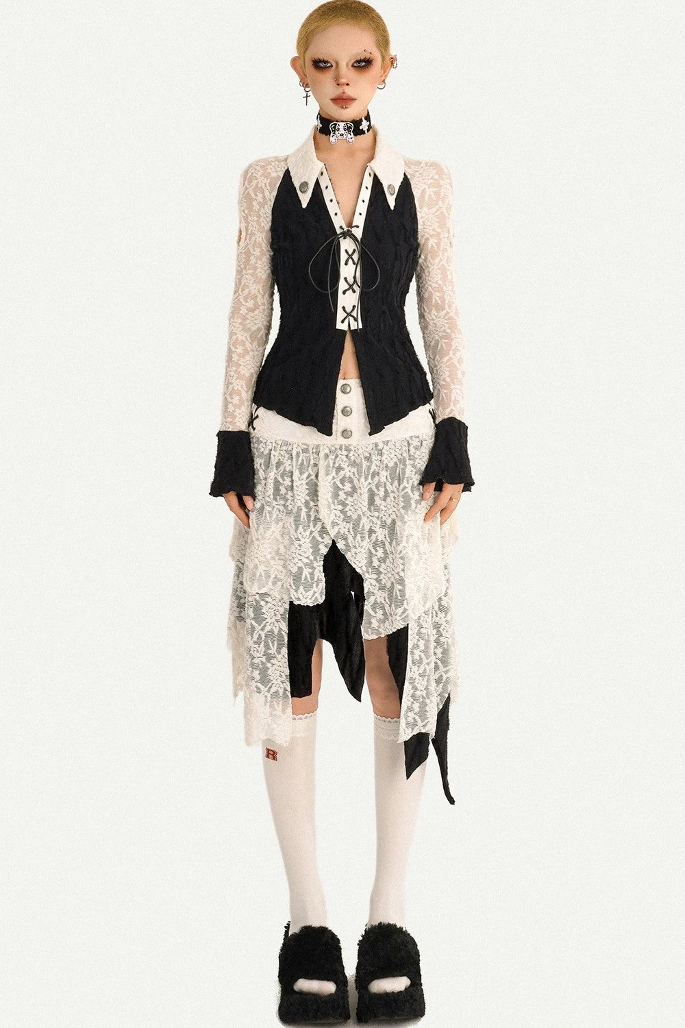 Retro Lace Patchwork Blouse Set-Up