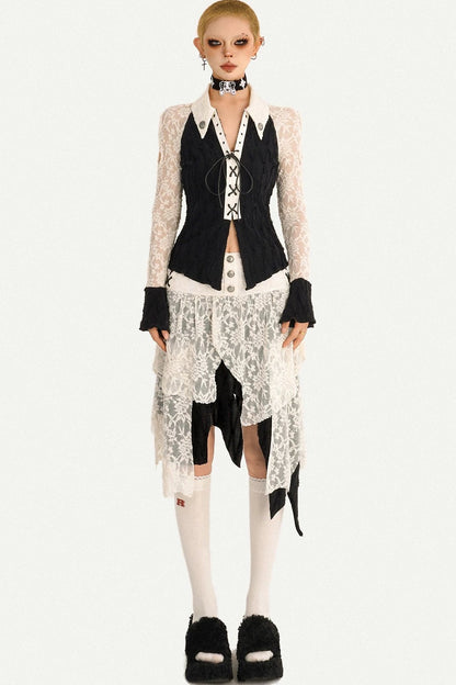 Retro Lace Patchwork Blouse Set-Up