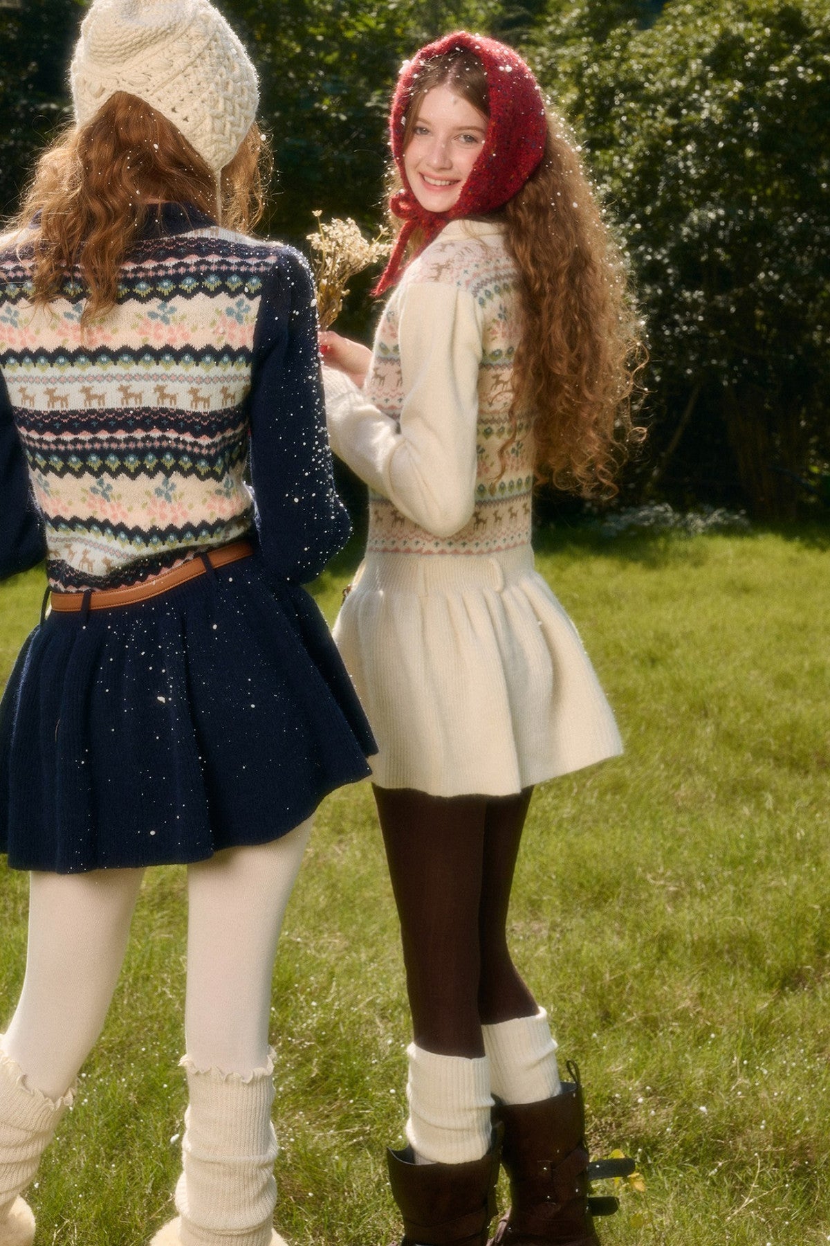 Plisseekleid mit Rentier-Fair-Isle-Muster