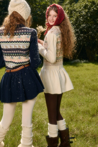 Plisseekleid mit Rentier-Fair-Isle-Muster