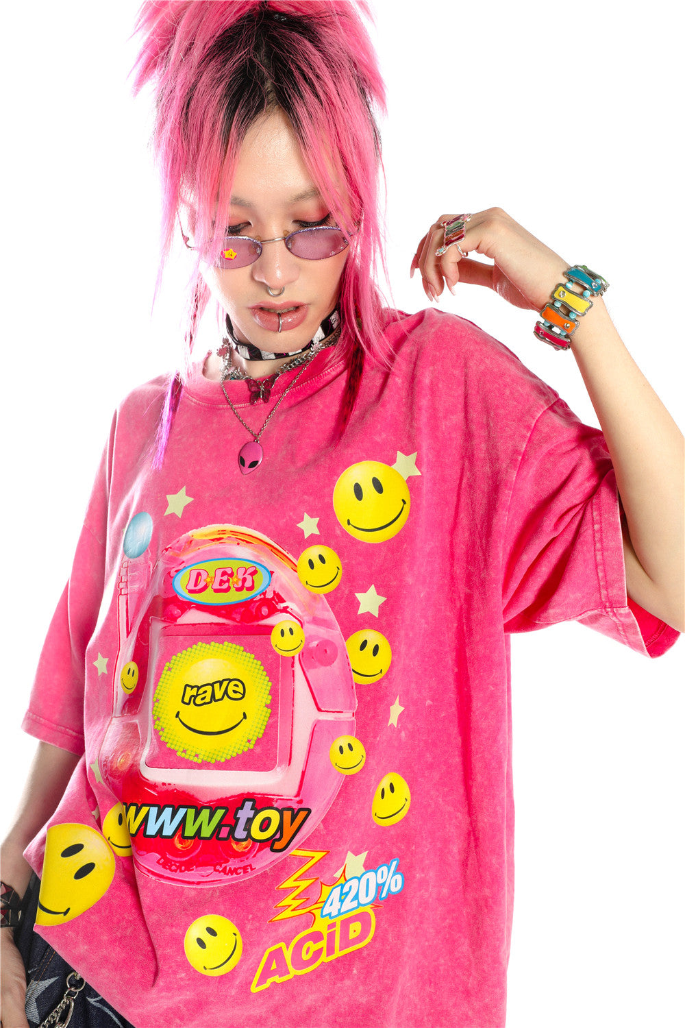 Blusa rosa Barbie Y2K dopamina effetto tintura annodata