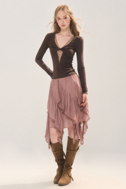 Lace Patchwork Twist Top