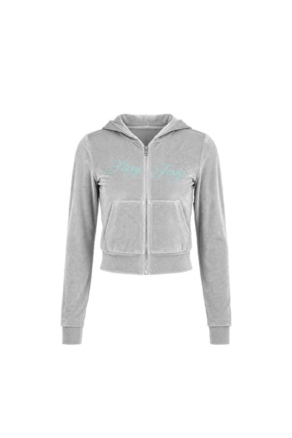 Glossy Velvet Hooded Tracksuit Set-Up