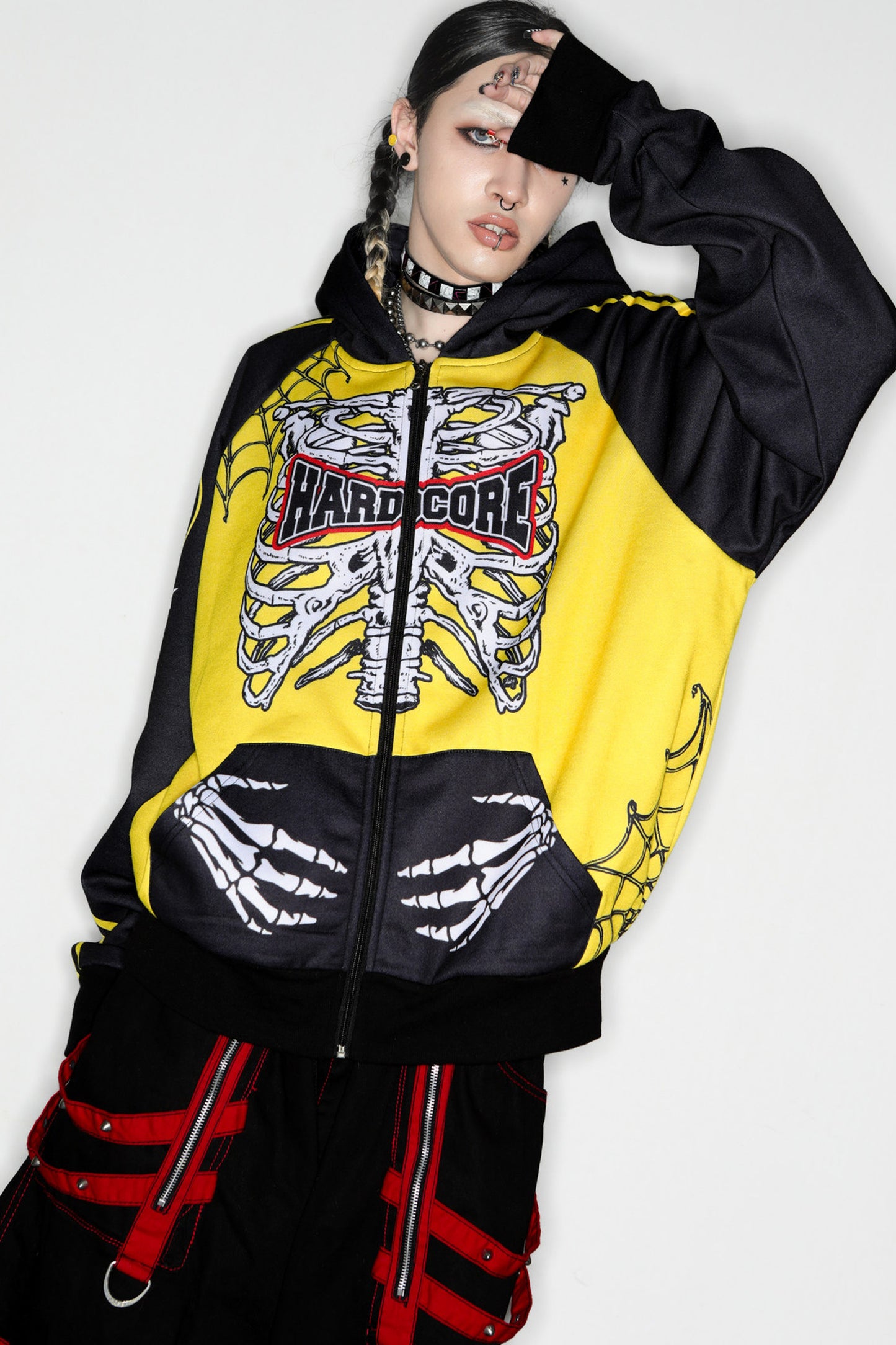 Skeleton Ribcage Hooded Zipper Jacket