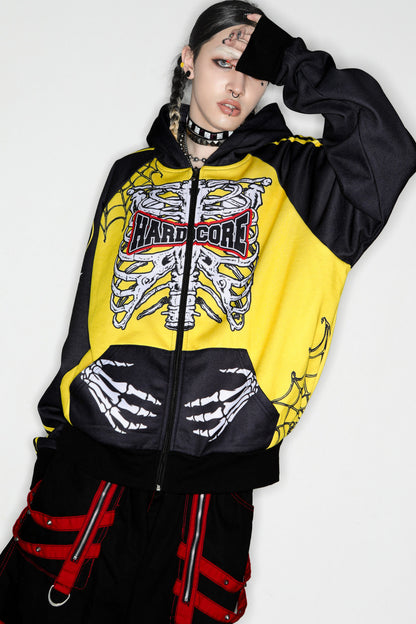 Skeleton Ribcage Hooded Zipper Jacket