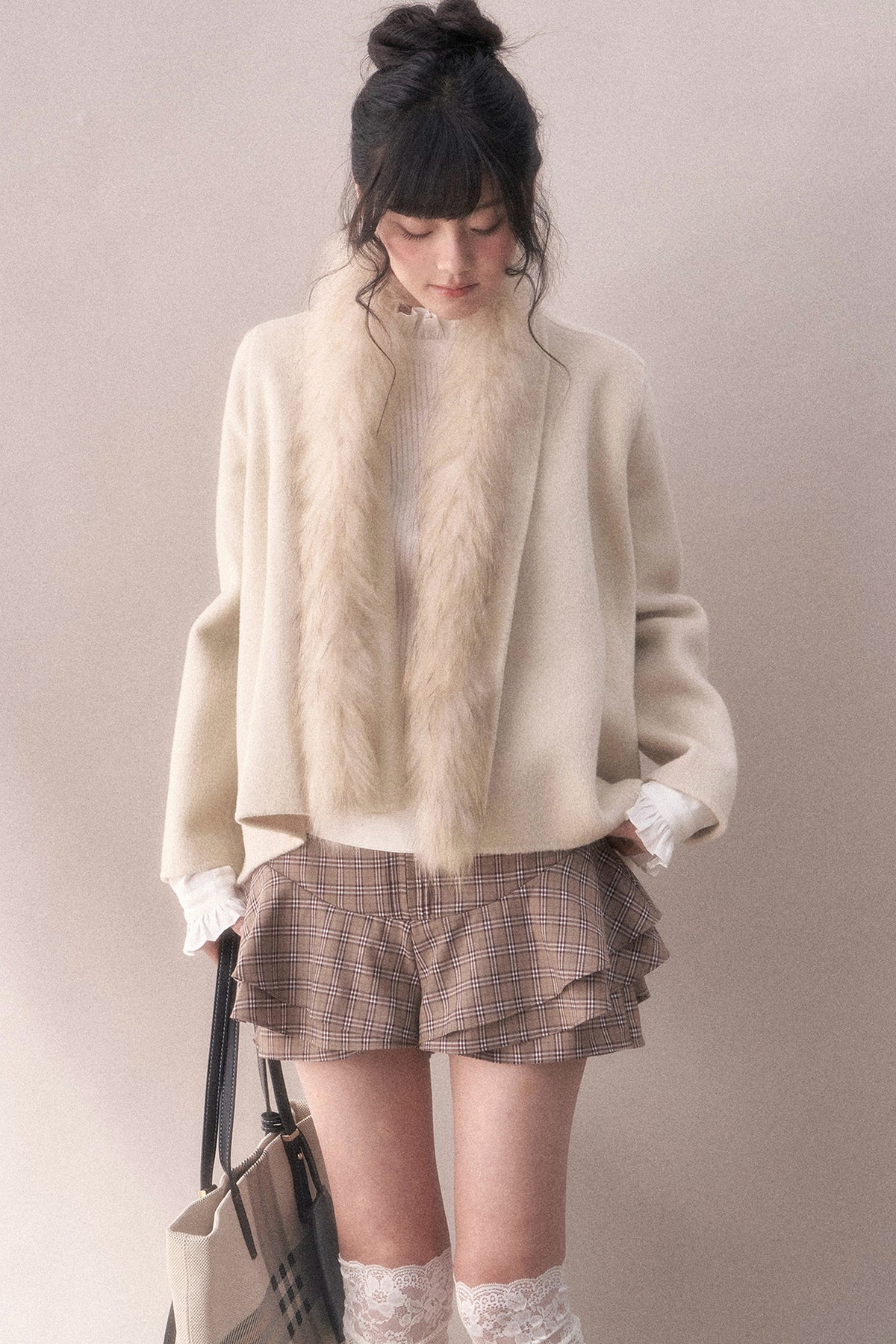 Multi-Layered Ruffled Brown Plaid Skirt