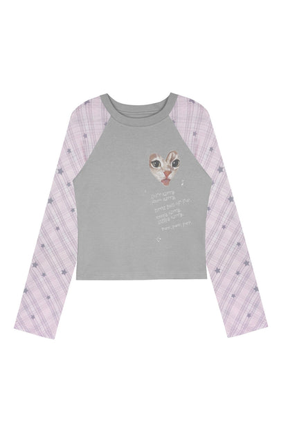 Cat Print Raglan T-Shirt
