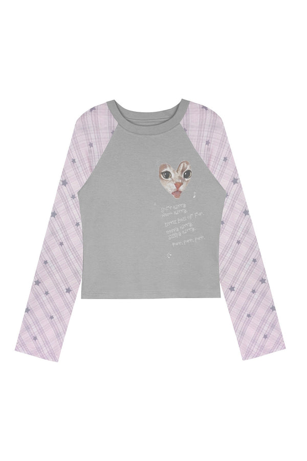 Cat Print Raglan T-Shirt