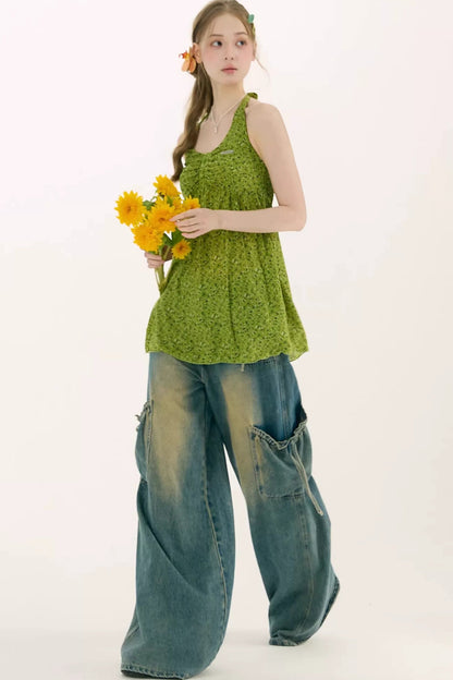 Green Floral Halter Top
