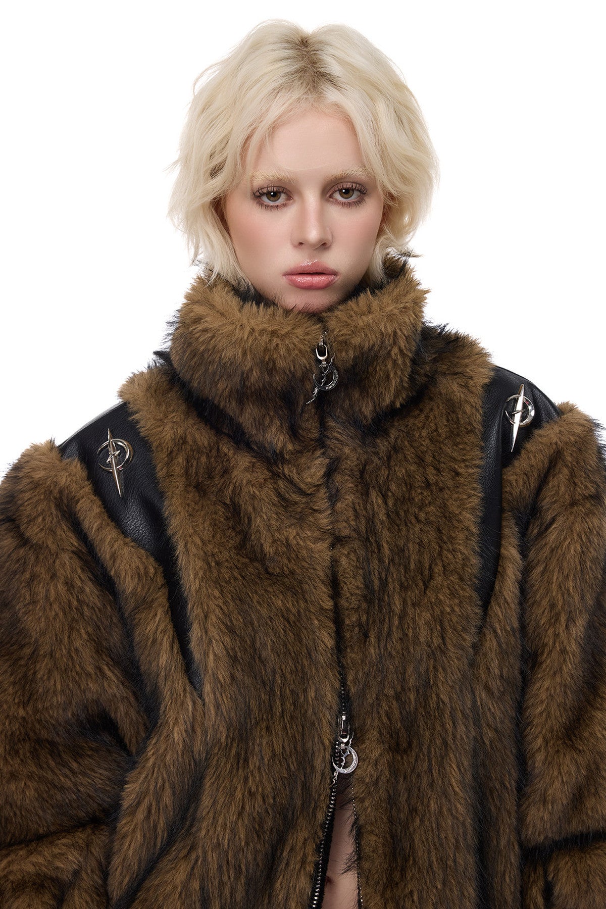 Y2K Leather Spliced Fur Jacket