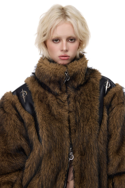 Y2K Leather Spliced Fur Jacket