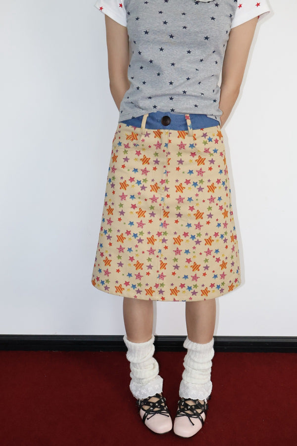 Star Print Mid-Waist A-Line Skirt