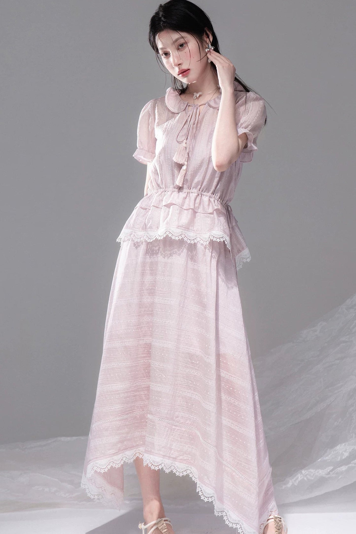 Romantic Sicily Lyocell Ruffle Collar Blouse Set-Up