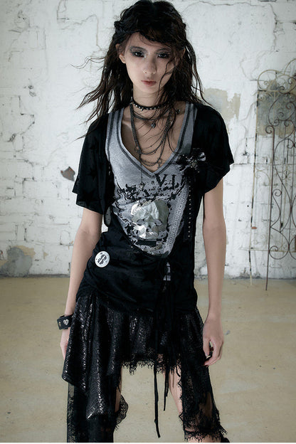 Vintage Asymmetrical Printed Top