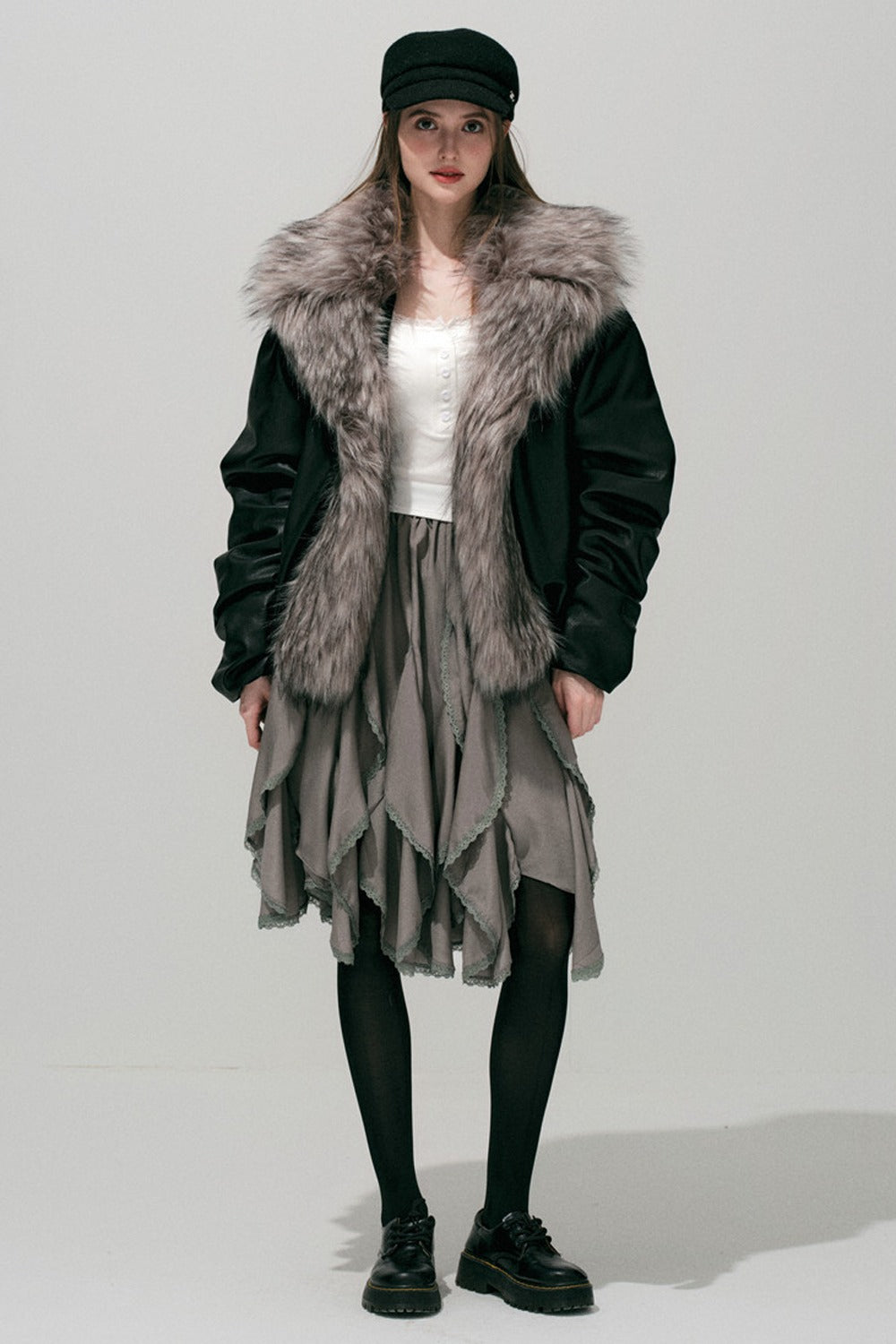 Large Fur Collar Leather Jacket