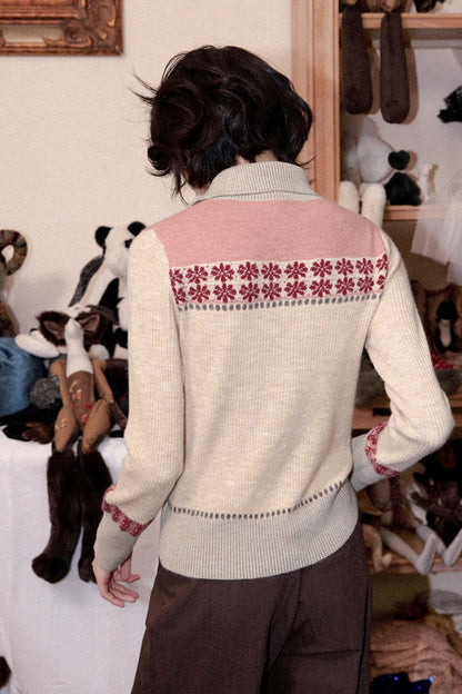 Floral High-Neck Pullover Sweater