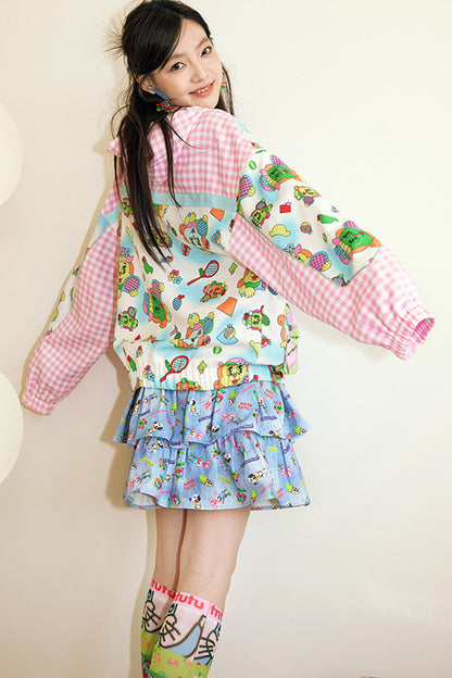 Floral Plaid Animal Hooded Jacket