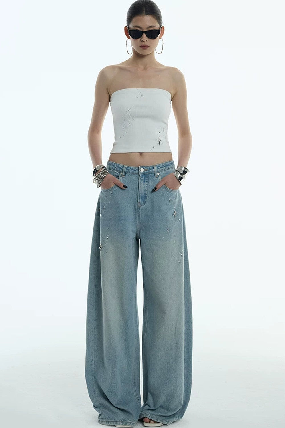 Jeans a gamba larga blu chiaro di luna