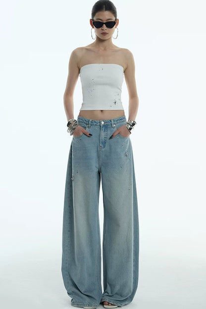 Jeans a gamba larga blu chiaro di luna