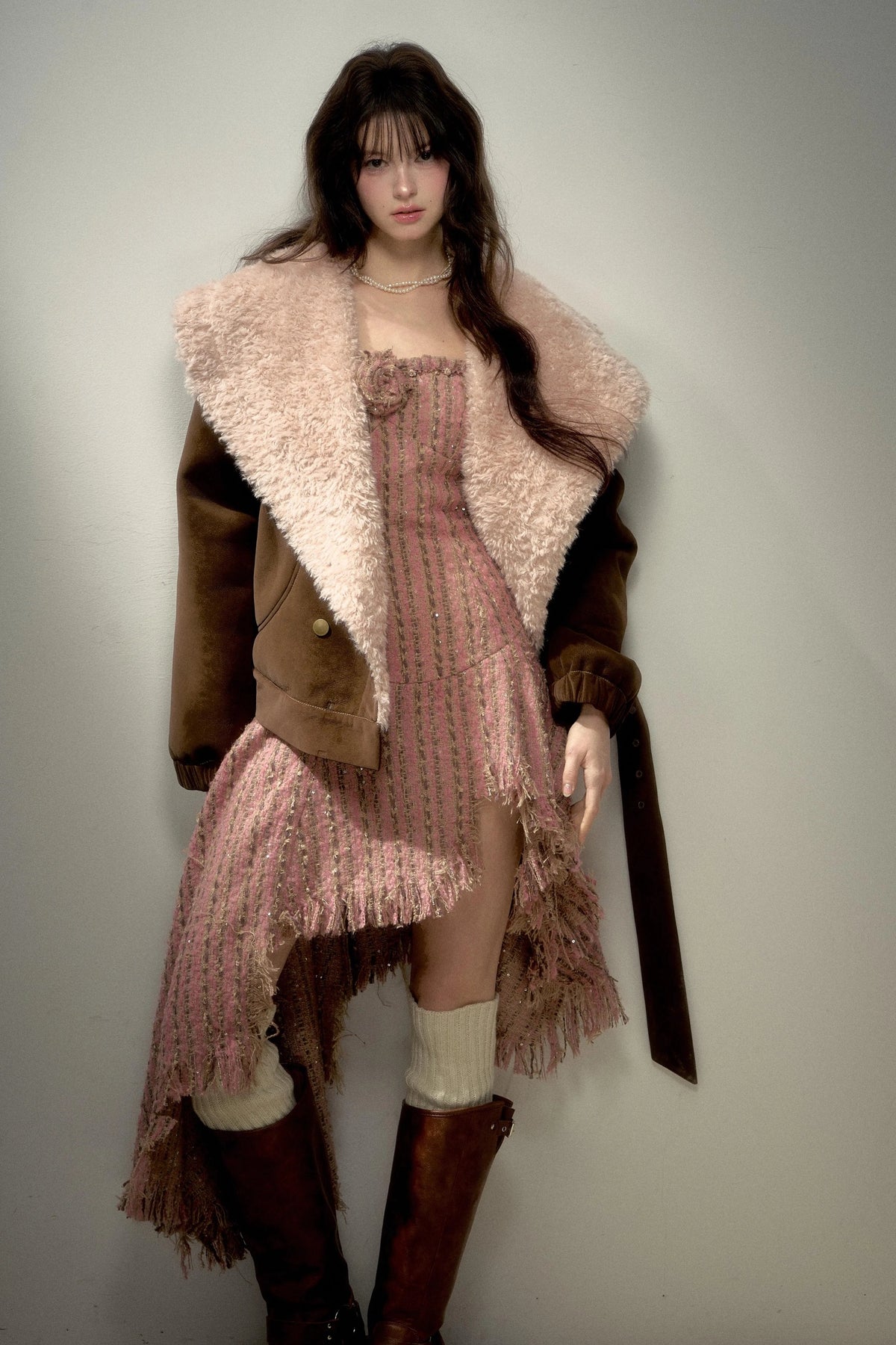 Suede Pink Fur Collar Jacket