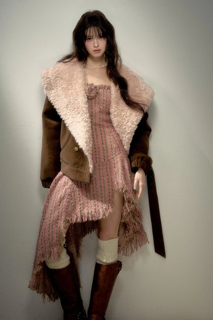 Suede Pink Fur Collar Jacket