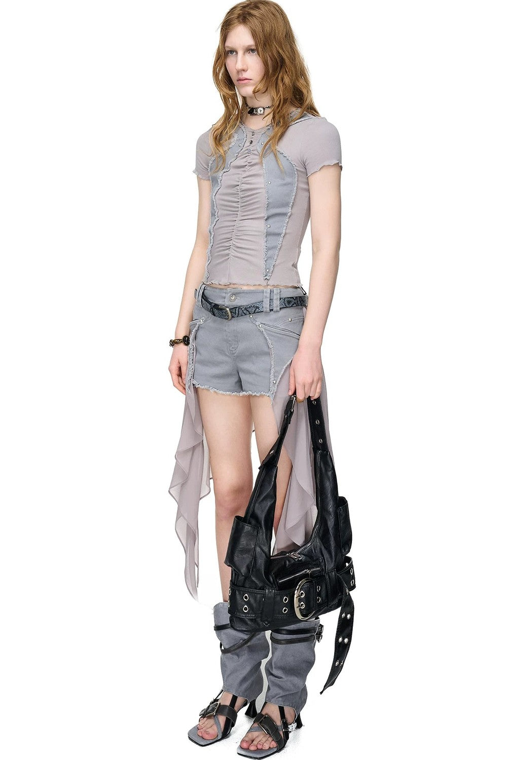 Pleated Rivet Patchwork Top