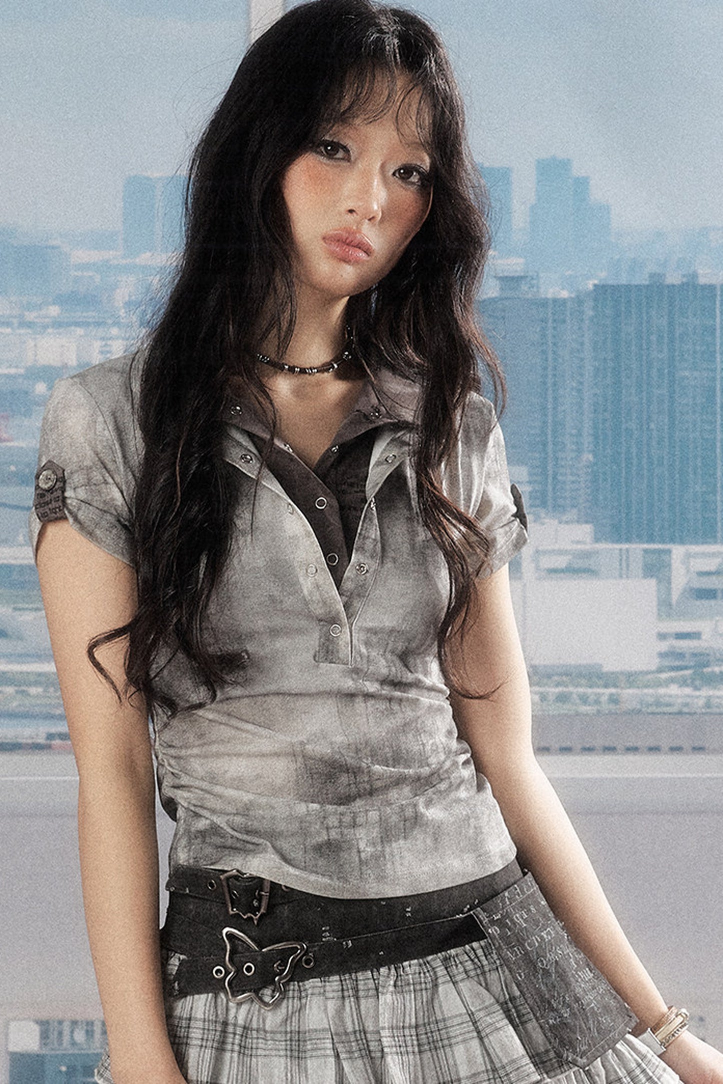 Tie-Dye Short-Sleeved Lapel Top