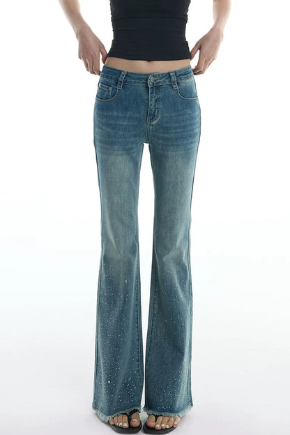 Schlag-Jeanshose mit Strass