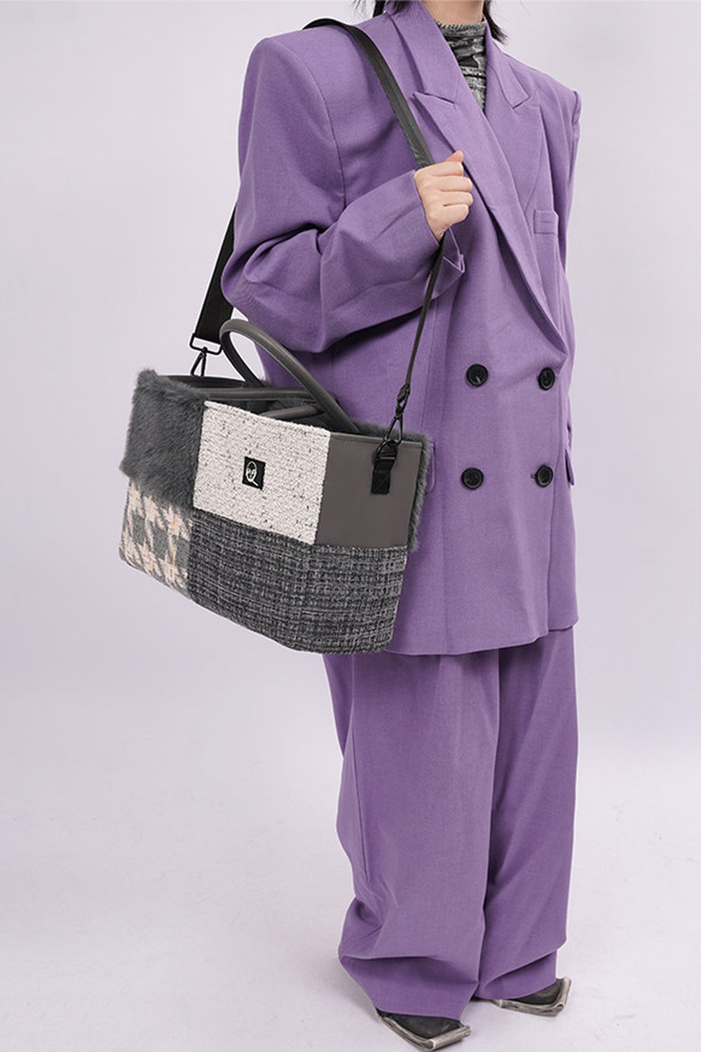 Furry Color-Block Tote Bag