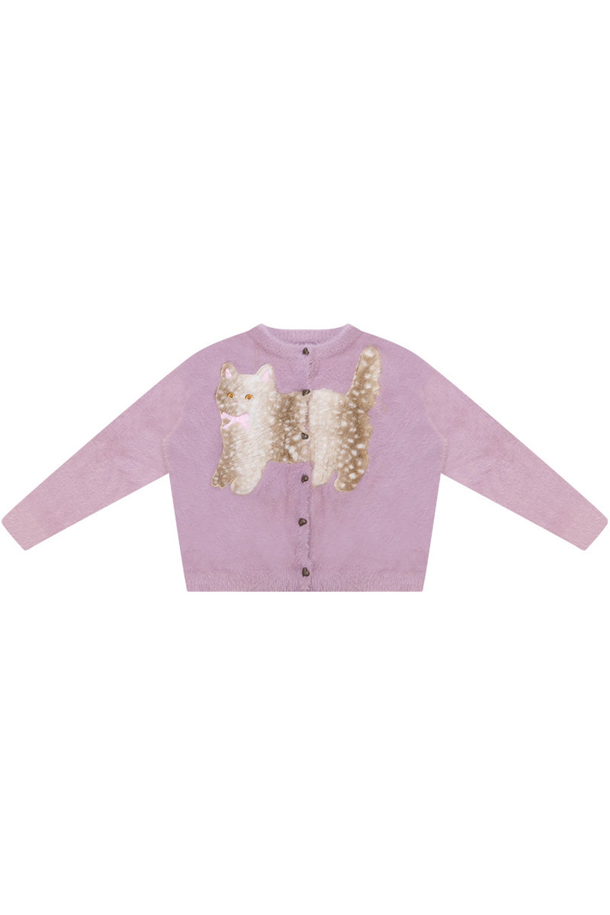 Purple Cat Patch Embroidery Cardigan