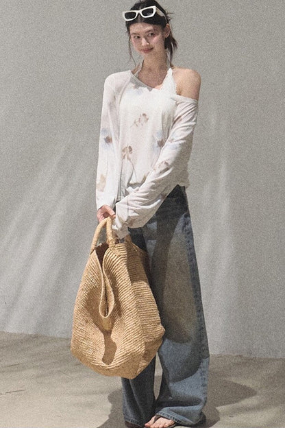 Vintage Hand-Painted Wide Leg Jeans Set