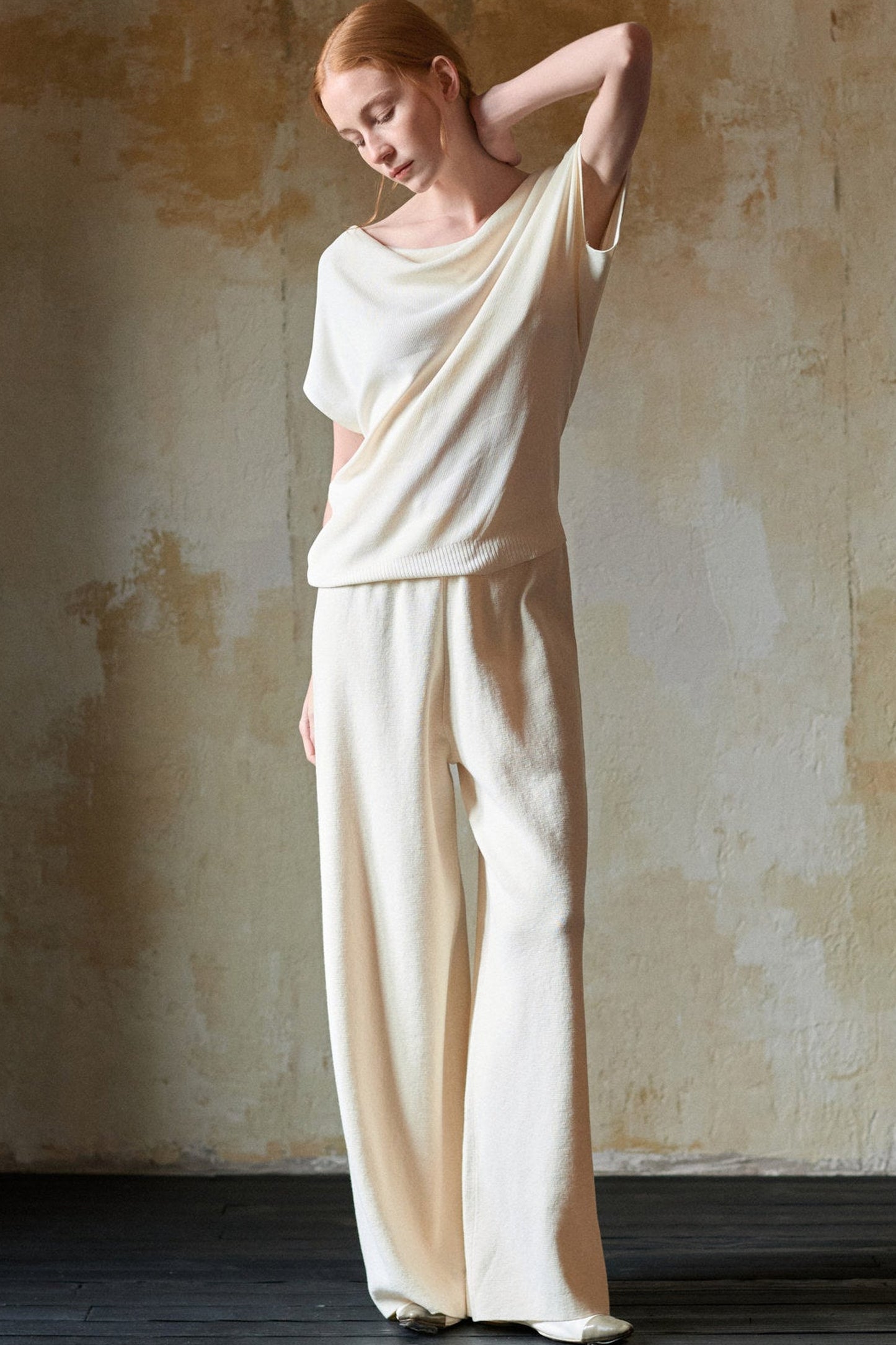 Off-White Silk Boat Neck Top