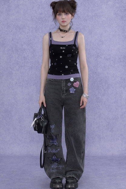 Black Purple Cutout Camisole Set-Up