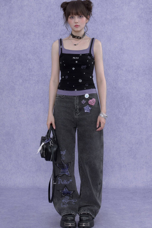 Black Purple Cutout Camisole Set-Up