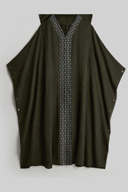 Dark Forest Green Embroidered Detachable Hood Cape